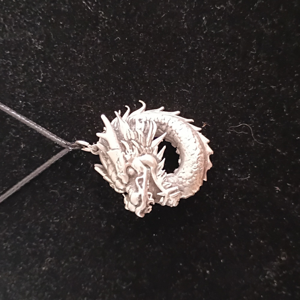 Sterling Silver Dragon Pendant Necklace - Picture 3 of 5